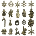 20pcs mixed vintage bronze Christmas alloy charms including snowman, deer, and snowflake - Antique Bronze Mix 20pcs