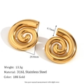 Detail view of 18K gold plated peanut swirl earrings in 316L stainless steel - Spiral Conch Earrings Gold