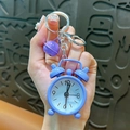 Cute purple miniature alarm clock keychain with a matching purple bell charm pendant - Purple