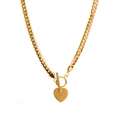 Golden cuban chain necklace featuring a heart pendant and classic OT toggle clasp detail - Cuban Chain OT Clasp Gold Heart Pendant Necklace (ZN0268)