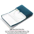 Light blue velvet jewelry box for pearl necklaces with snap button closure 18.5cm - Light Blue Snap Button Pearl Box