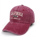 Macro detail of vintage washed burgundy baseball cap with white California embroidery - Burgundy