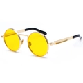 Retro steampunk round sunglasses with bright gold metal frame and yellow tinted lenses - Gold Frame Ocean Yellow