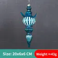 Blue and white striped glass Christmas ornament with feathers and beads, 20x6x6cm - Model 05-Blue White Striped Feather Ball