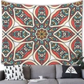 Bohemian mandala tapestry with geometric patterns hanging above a sofa for home decor - 100x70cm (Short Plush) / Retro Red-Green Mandala (18)