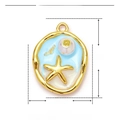 Pendentif étoile de mer en acier inoxydable doré avec émail bleu et blanc et perle - YE836 Étoile de Mer en Émail Bleu Blanc