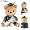 Brown graduation bear foil balloon with cap and diploma, multiple views, 95x70.5cm size - Hugging Diploma Bear Foil Balloon
