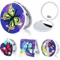 DIY diamond art makeup mirror set with folding heart and round shapes and 10x magnification - Butterfly Moon - Single