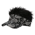 Black paisley baseball cap featuring a unique long black synthetic wig attachment on top - Adjustable / Paisley Black Wig