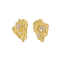 Boucles d'oreilles dorées à texture de lave irrégulière avec cristaux brillants - Argent 925 / Or 18K
