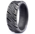 Industrial textured stainless steel ring for men with vintage dark grey matte finish - US 7 / Industrial Vertical Stripe Style (23106)