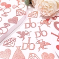 Confettis pailletés or rose avec bagues I DO et cœurs pour décoration de table mariage - Ensemble I DO Cœur Robe Diamant Ange / Or rose