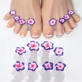 Macro detail of 8-piece purple frangipani silicone toe separators for professional pedicures - Purple White Frangipani Style (02)