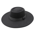 Detail view of the black wool felt wide brim fedora hat with matching grosgrain ribbon - M (56-58cm) / Dark Gray