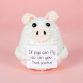 Handmade crochet pig plush with positive card saying if pigs can fly so can you - Cute Pig