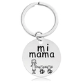 Detailed engraving of mother and daughters with mi mama text on silver metal keychain - Silver Keychain (Y00038)