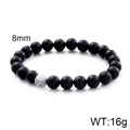 Elastic bead bracelet with 8mm matte black stone beads and white marble accent bead - Matte Black Agate with Single White Marble Bead (KB109645-Z)
