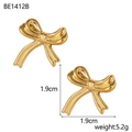 Detail view of golden bow earrings measuring 1.9cm with weight specifications - BE1412B Gold Streamlined Bow