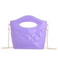 Mini purple jelly bucket bag with diamond lattice pattern and gold chain strap - Purple