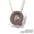 Minimalist gold chain necklace with 3D puffed brown letter Q pendant and adjustable clasp - Letter Q (N01210-Q)