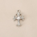 Macro shot of silver gothic cross pendant with clear center stone on beige fabric - Size #16 / 1.5*1cm / Silver