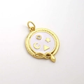Golden round pendant with white enamel, star moon symbols, and a snake textured border - Snake Border Moon Star Pendant