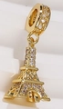 Golden Eiffel Tower charm with sparkling zircons for DIY bracelet and necklace - Eiffel Tower