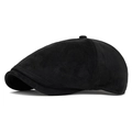 Classic black suede newsboy cap with smooth brim and textured matte finish for unisex - Adjustable / Black