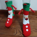 Magnetic hand-holding Christmas socks featuring a 3D Santa Claus design and cotton blend fabric - Red Green Santa Big Head