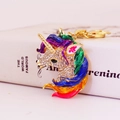 Colorful unicorn keychain with sparkling crystals and vibrant enamel details on gold metal - Purple Multi-color