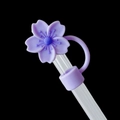 Purple cherry blossom straw cover made of food-grade silicone for Stanley tumblers - Begonia-Purple Petals Purple Pistil / 10mm