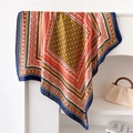 70cm vintage silk-like square scarf with colorful geometric floral prints for women - 70cmx70cm / Navy Border(FJ948-1)