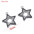 Silver alloy star pendant with black enamel and rhinestones for DIY jewelry, 22mm size - Black Edge Star Pendant (22mm) / Silver (White K)