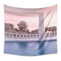 Detail of bohemian tapestry showing 3D surreal landscape with pool and red rock canyons - Style ZJ520-5 / 73X95CM Brushed Fabric