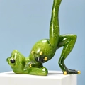 Artistic green yoga frog sculpture with water drop texture for home decor tabletop - Frog Single Leg Bridge Pose 205
