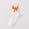 White crew socks featuring orange wavy pattern and elastic ribbed texture - One Size / White Orange White