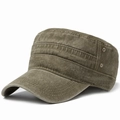 Berretto militare vintage in cotone lavato verde oliva con occhielli metallici - Regolabile / Cachi