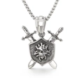 Colgante de escudo calavera punk gótico con espadas cruzadas en collar de acero - Estilo Escudo De Calavera Con Espadas Cruzadas (KP48364-BD)