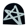 Warm black knitted beanie with a white pentagram star pattern for winter wear - One Size / Black with White Star