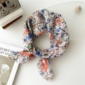 Floral cotton linen scarf with hand-painted roses tied in a stylish bow knot - 55cm / Orange Frame Beige Flower