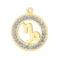 Golden round Capricorn pendant with sparkling crystal border and cutout zodiac symbol - Capricorn(KLJ7664-Z)