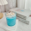 Blue ocean theme soy wax candle in glass jar with seashell and starfish decorations - Ocean - Wild Bluebell Scent