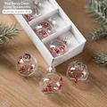 6er-Set 4cm Glas-Weihnachtskugeln mit roten Beeren und Silberdraht-Füllung innen - Rote Beeren mit Silberdraht (Stil A) / 6er Set