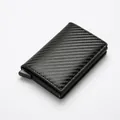 Slim carbon fiber RFID blocking card holder wallet with automatic pop-up mechanism - Carbon Fiber Black
