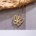 Elegant gold butterfly necklace with cubic zirconia wings and pearl accents for women - Hollow Pearl Butterfly Style (23389)