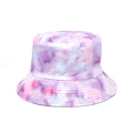 Vista dettagliata del cappello a secchiello tie-dye viola con cuciture rinforzate sulla tesa - M (56-58cm) / Stile Tie-Dye Rosa Viola Blu (4#)