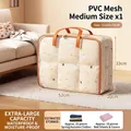 Medium PVC mesh quilt storage bag in cream with orange handles, size 52x20x33cm - Medium-35L / Thickened PVC Mesh Beige