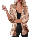 Women's glamorous gold sequin blazer featuring long sleeves and an open front cardigan style - S / Tops / Rose Gold