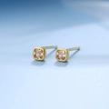 Miniature square champagne zircon stud earrings with elegant gold plating finish - 925 Silver / Gold Plated-Champagne Zirconia