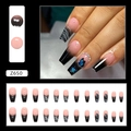 Faux ongles ballerine dégradé rose noir avec motifs papillon et strass brillants - Rayures Mystérieuses (Z650-Style Colle)